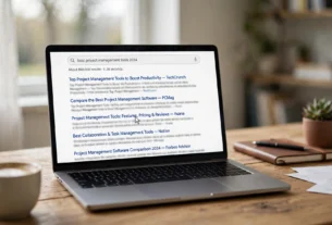 Halaman hasil pencarian dengan daftar tautan di laptop, gambaran apa itu backlink