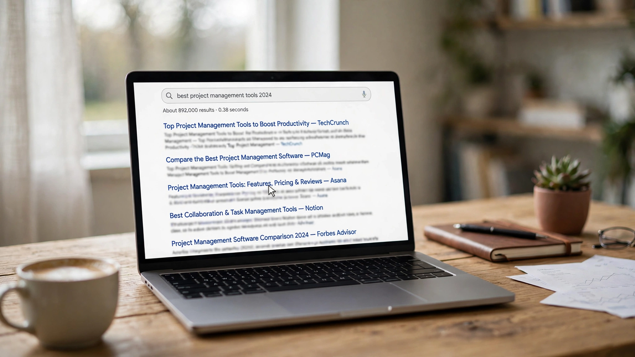 Halaman hasil pencarian dengan daftar tautan di laptop, gambaran apa itu backlink