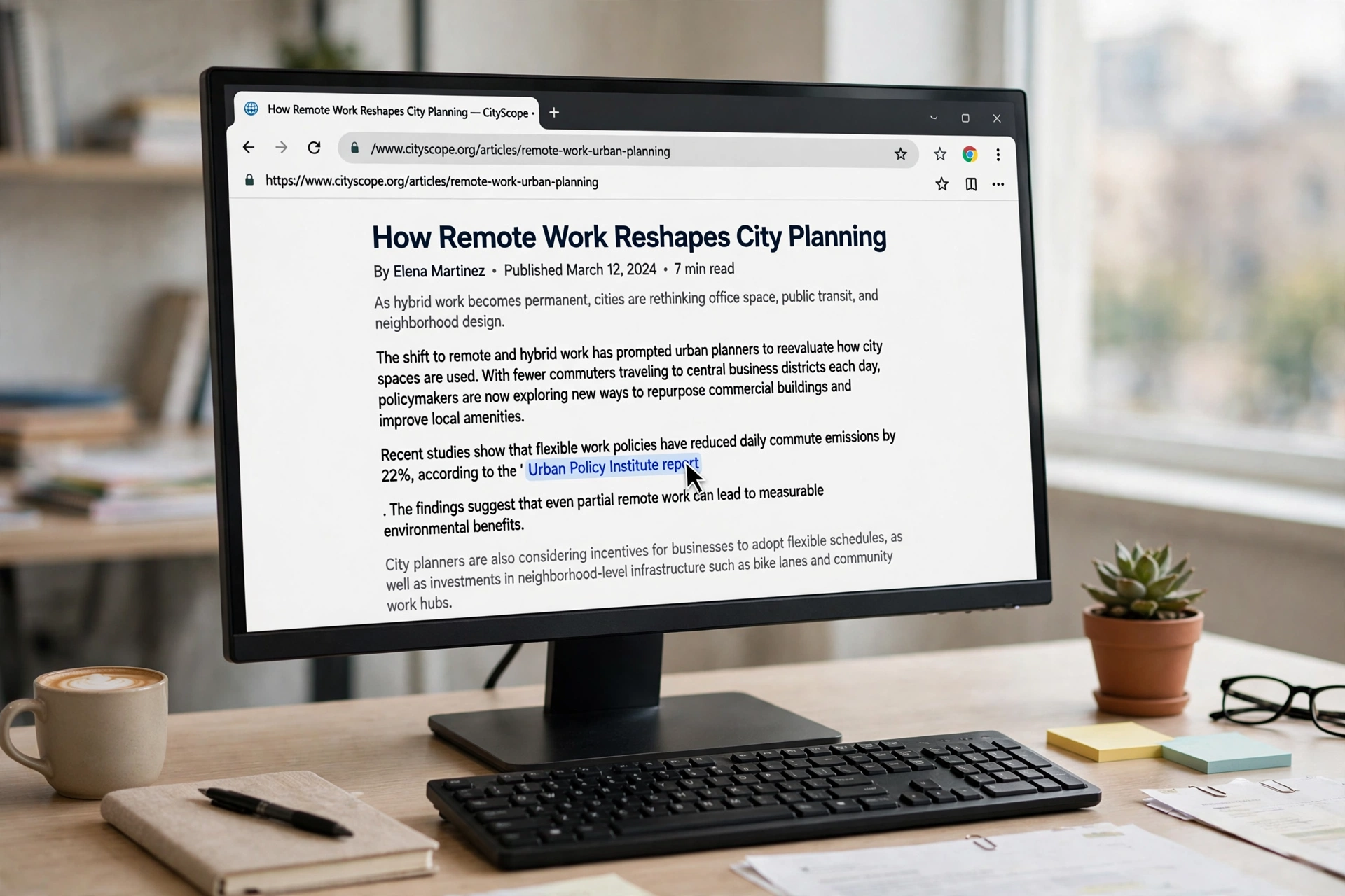 Halaman artikel dengan tautan bergaris bawah disorot kursor, contoh backlink di dalam konten
