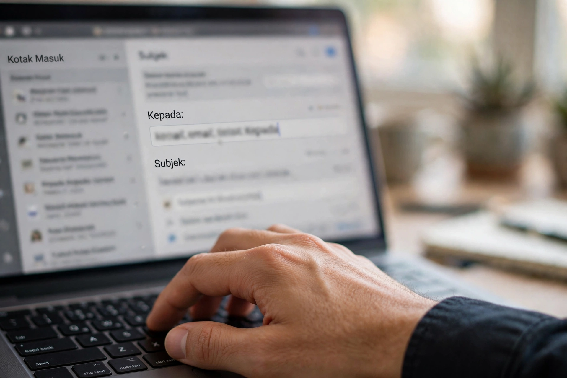 Mengetik alamat email penerima di aplikasi email bisnis