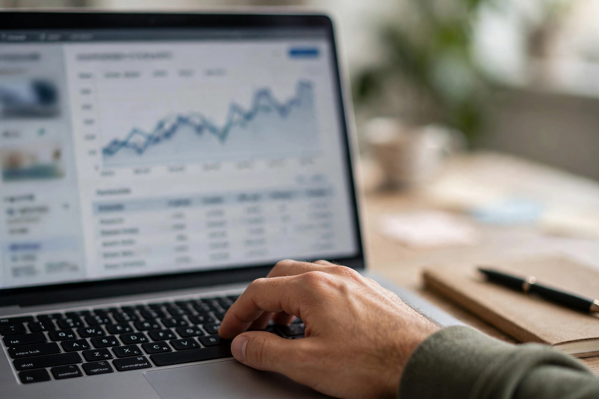 Memeriksa data kueri di Google Search Console sambil mencatat temuan di buku