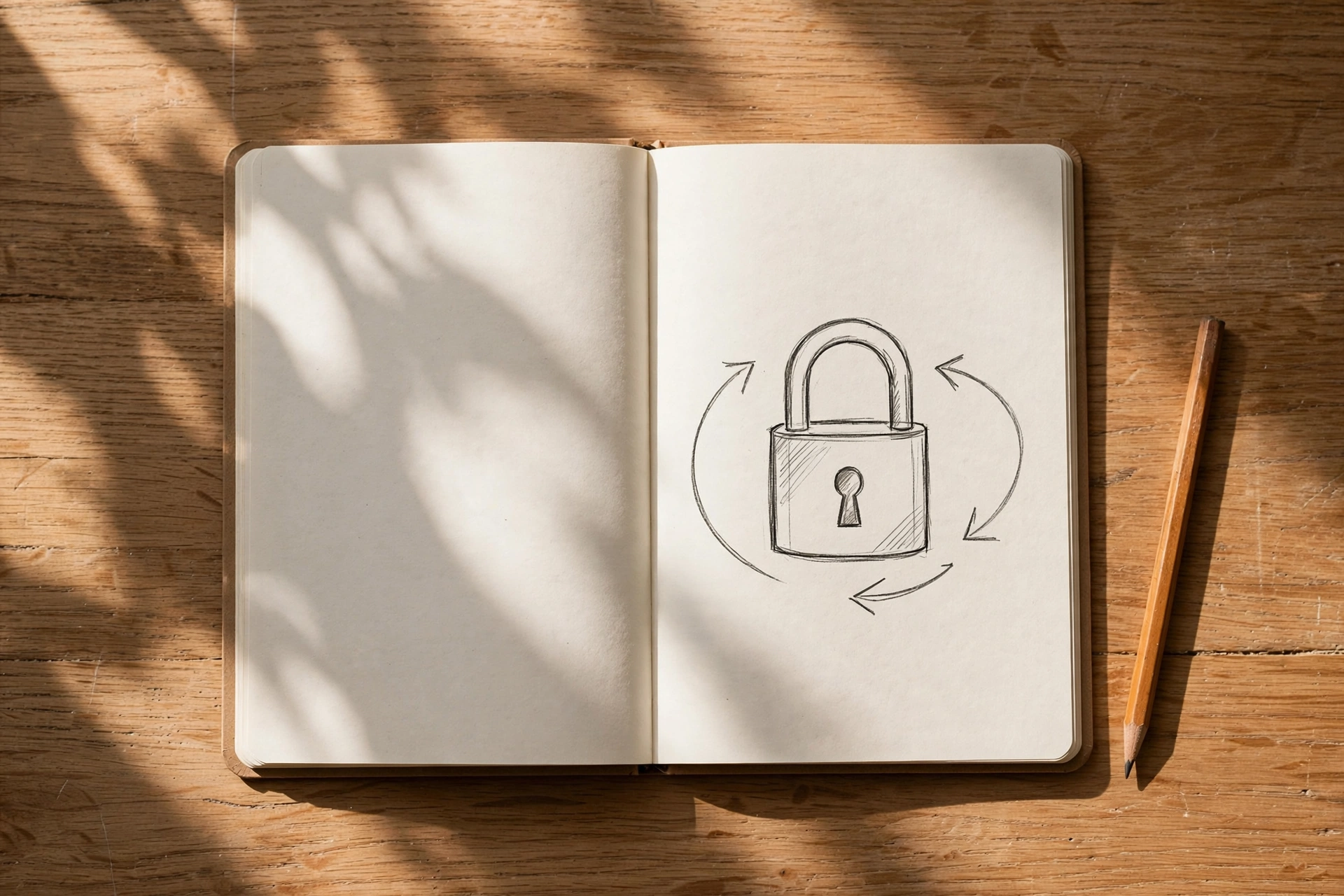 Sketsa gembok di buku catatan, ilustrasi fungsi SSL pada website