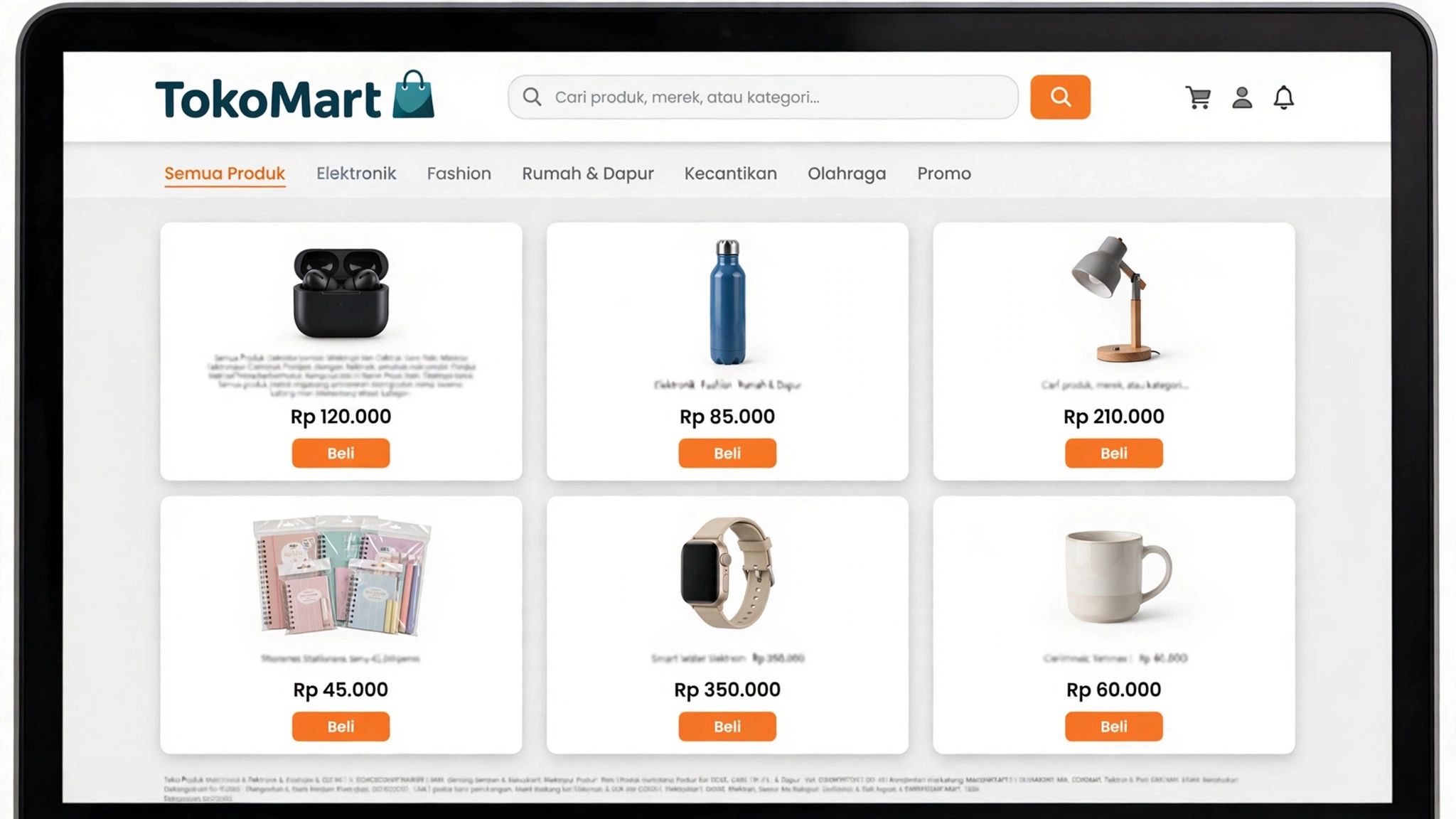 Halaman toko pada marketplace dengan daftar produk dan harga