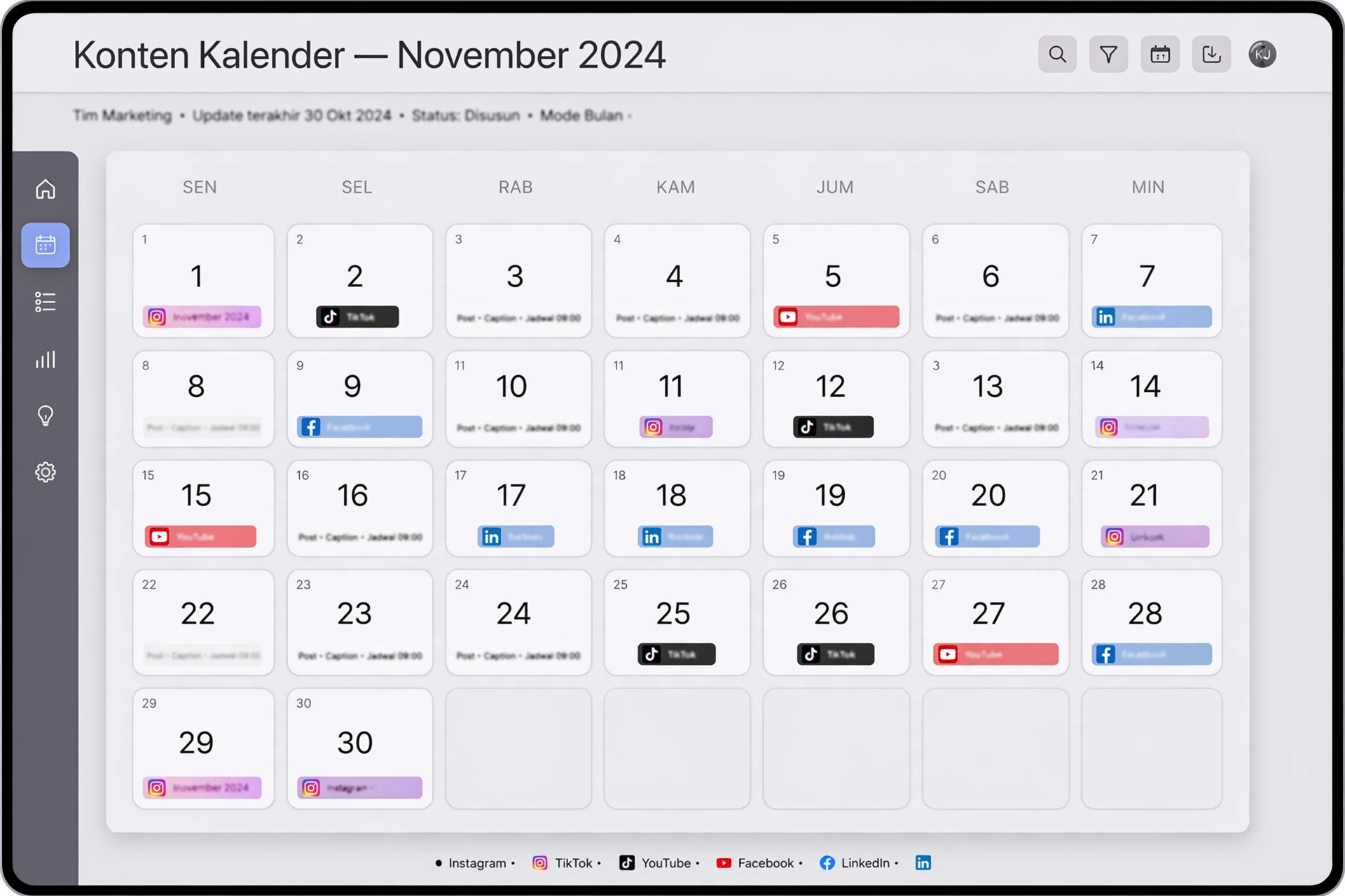 Kalender konten bulanan sebagai bagian dari perencanaan social media marketing