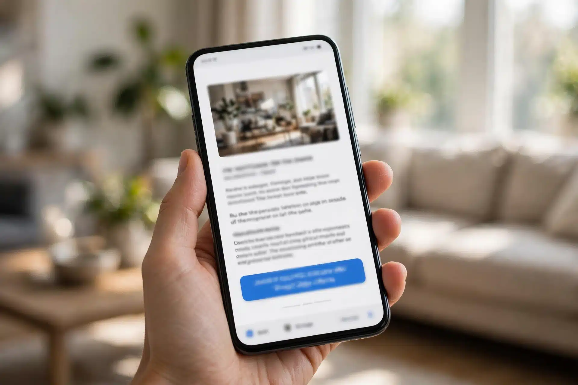 Ponsel menampilkan email newsletter dengan gambar dan tombol ajakan, contoh email marketing