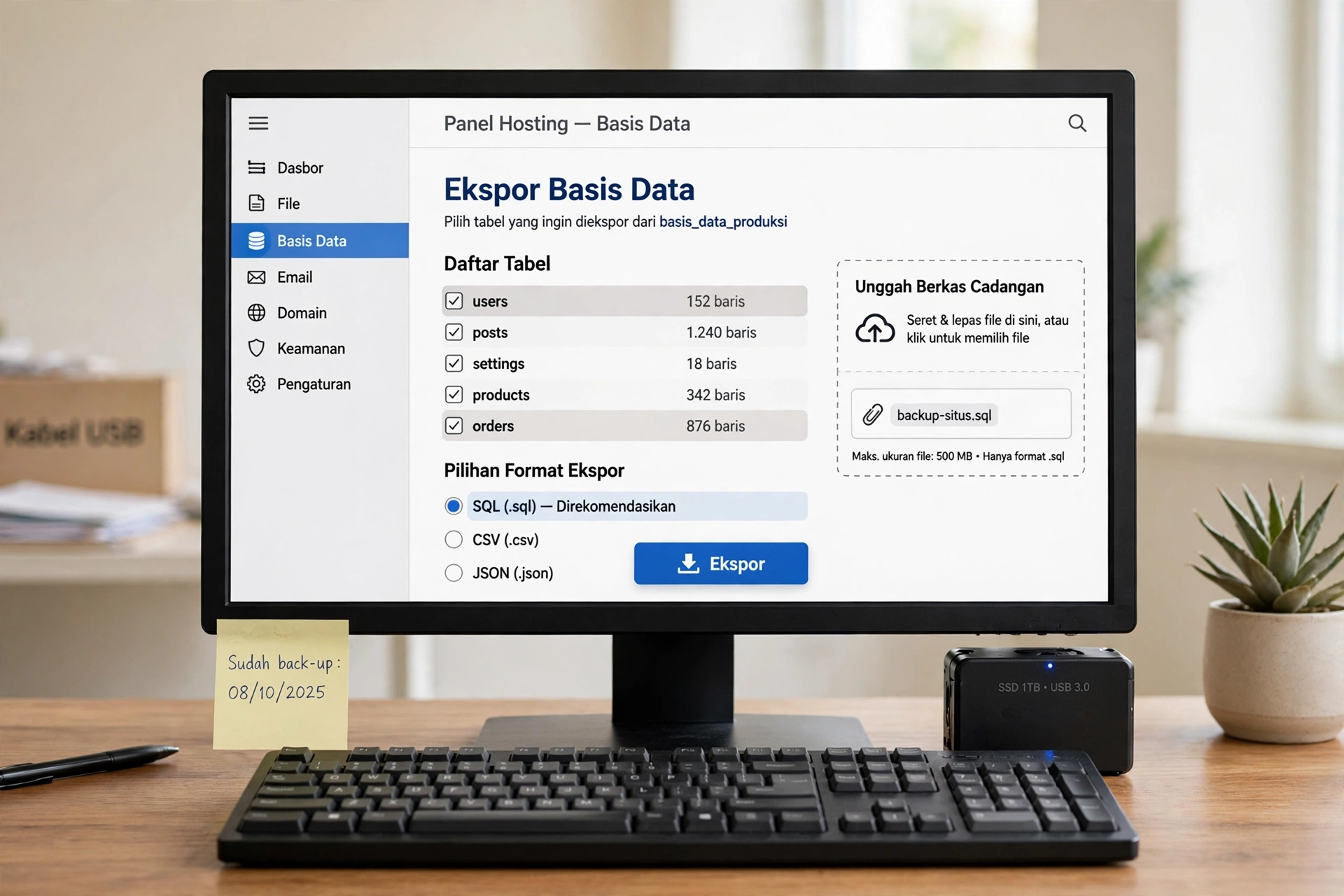 Ekspor basis data website di panel hosting sebagai langkah awal cara pindah hosting