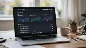 Panel kontrol server menampilkan pemakaian CPU, RAM, dan bandwidth, gambaran apa itu VPS